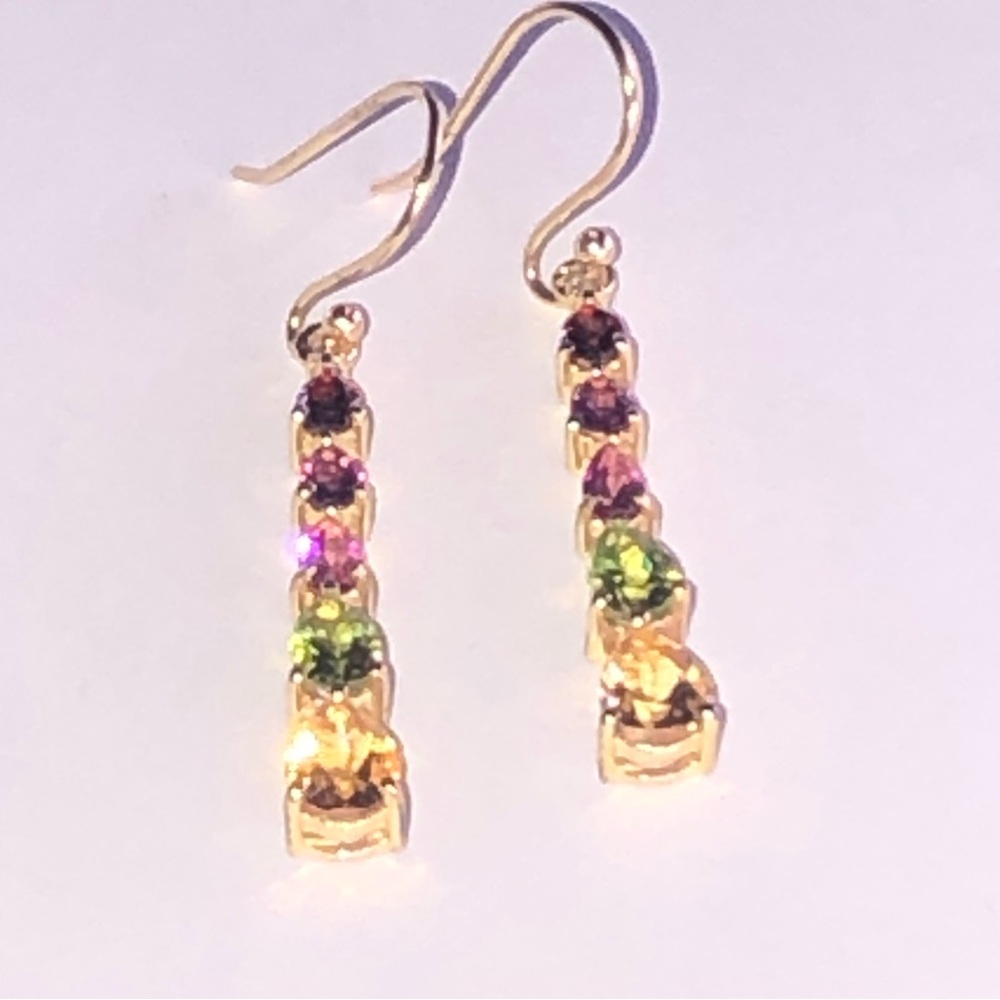 Solid 14k Gold Gemstone Dangle Earrings - image 5